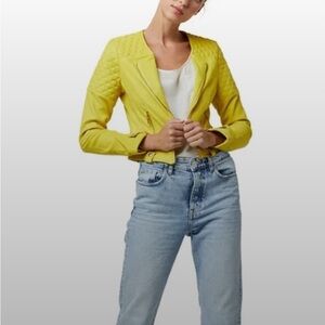 AS by DF Women's Yellow leather & silk Moto Jacket